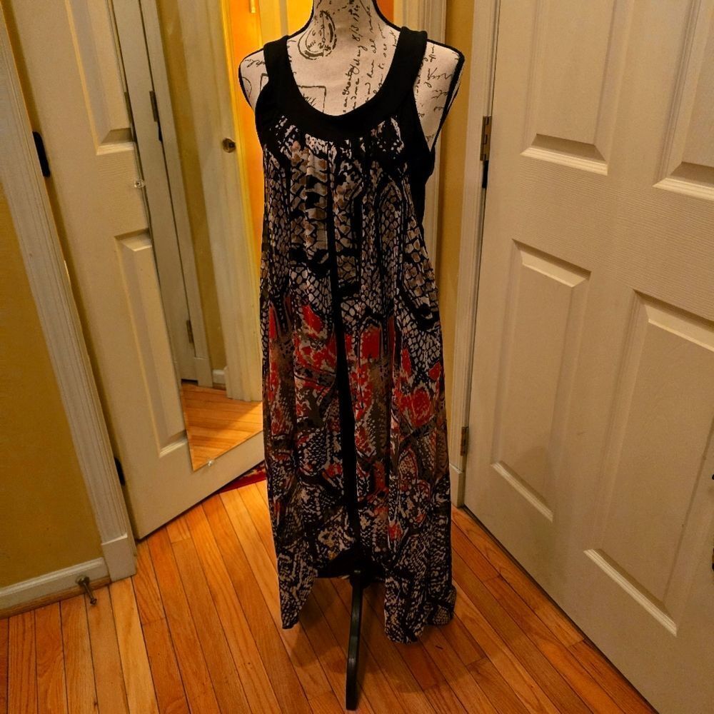 HI/LO PRINT DRESS W/ SHEATH UNDERNEATH